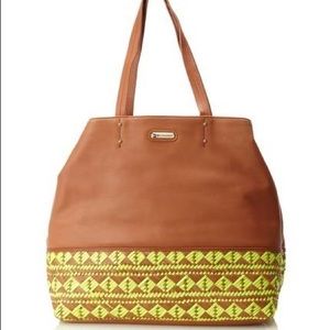 🎒 Woven TOKI Tote Neon Yellow & Almond Rebecca Minkoff
